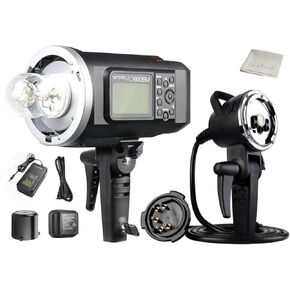 Godox AD600BM Bowens Mount with Godox AD-H600B Extension Flash Head, 600Ws Outdoor Flash Strobe Light GN87 1/8000 HSS 2.4G Wireless X System, 8700mAh Battery, 0.01~2.5s Recycle Time, 10W Modeling Lamp