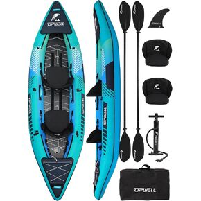 UPWELL 11'/14'6"Inflatable Kayak with Drop Stitch Floor and Accessories Including Kayak Seat with Thickened Cushion, Paddle, Fin, Repair Kits, Carry Bag and Hand Pump