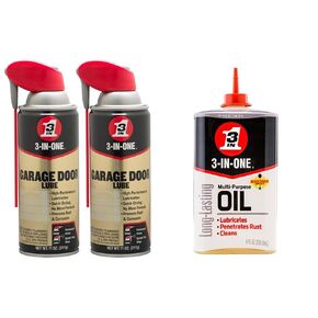 3-IN-ONE Professional Garage Door Lubricant with Smart Straw Sprays 2 Ways, 11 OZ Twin Pack, 100584, Clear & Multi-Purpose Oil, 8 OZ
