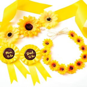 R HORSE Sunflower Maternity Sash Mom to Be & Daddy to Be Corsage Wreath Headdress Decoration Spring Summer Baby Shower Kit Party Favors Baby Boy Pregnancy Photo Prop Gift