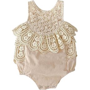 HOOLCHEAN Baby Girls Cotton Straps Lace Bodysuits Infant Retro Romper