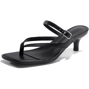 Coutgo Womens Strappy Kitten Heels Flip Flops Square Open Toe Low Heels Fashion Party Dress Thong Heeled Sandals