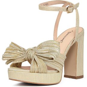 MUCCCUTE Bow Heels for Women Chunky Platform Heels with Ankle Strap Open Toe Heeled Sandals Bridal Wedding Dressy Shoes
