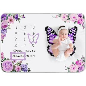Chumia Baby Baby Monthly Milestone Blanket for Bird Girl 59 "× 39" Floral Butterfly Photo Prop Blant