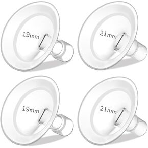 PumpMom-us 19mm and 21mm Oval Flanges Compatible with Medela Breast Pump Parts, Replace Nipple Shields for Pump in Style PersonalFit Flex, Freestyle Flex and Swing Maxi Connector (19mm + 21mm)