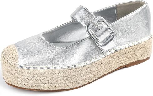 Women's Platform Mary Janes Shoes Women Espadrilles Flats Leather Round-Toe Buckle Strap Espadrilles Mary Janes for Women in Saudi Arabia