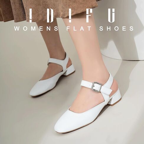 IDIFU Slingback Flats for Women Mary Jane Ballet Flats Square Toe Low Heel Ankle Strap Dress Shoes for Women Comfortable Wedding Bridal Work Office Trendy Dressy Casual Flats Shoes in Saudi Arabia