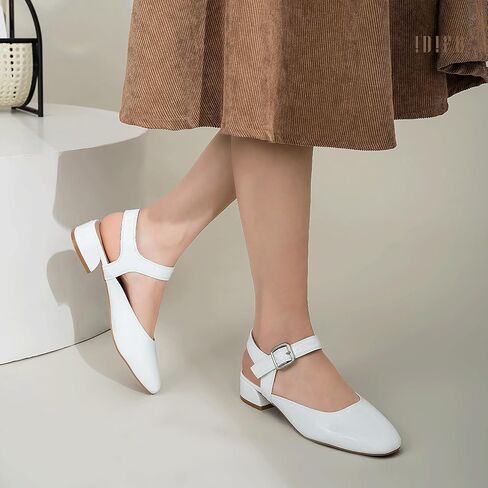 IDIFU Slingback Flats for Women Mary Jane Ballet Flats Square Toe Low Heel Ankle Strap Dress Shoes for Women Comfortable Wedding Bridal Work Office Trendy Dressy Casual Flats Shoes in Saudi Arabia