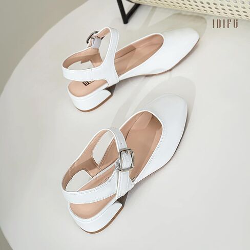 IDIFU Slingback Flats for Women Mary Jane Ballet Flats Square Toe Low Heel Ankle Strap Dress Shoes for Women Comfortable Wedding Bridal Work Office Trendy Dressy Casual Flats Shoes in Saudi Arabia
