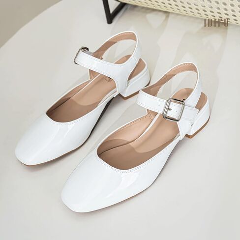 IDIFU Slingback Flats for Women Mary Jane Ballet Flats Square Toe Low Heel Ankle Strap Dress Shoes for Women Comfortable Wedding Bridal Work Office Trendy Dressy Casual Flats Shoes in Saudi Arabia