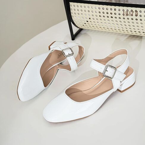 IDIFU Slingback Flats for Women Mary Jane Ballet Flats Square Toe Low Heel Ankle Strap Dress Shoes for Women Comfortable Wedding Bridal Work Office Trendy Dressy Casual Flats Shoes in Saudi Arabia