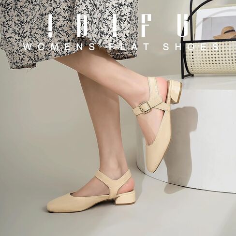 Idifu Slingback Flats for Women Mary Jane Ballet Flats Square Toe Low -heel keel strap shole shoes for women wedder wedder wedder orfely strendy rerendy shary flats shails sholes shoes in Saudi Arabia