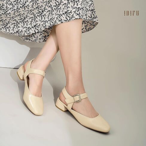 Idifu Slingback Flats for Women Mary Jane Ballet Flats Square Toe Low -heel keel strap shole shoes for women wedder wedder wedder orfely strendy rerendy shary flats shails sholes shoes in Saudi Arabia