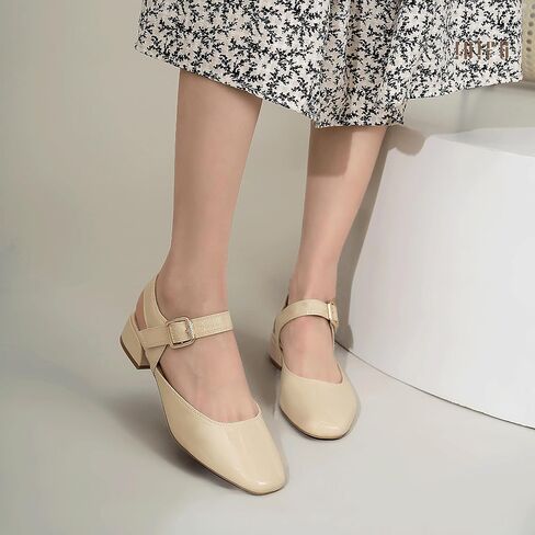 Idifu Slingback Flats for Women Mary Jane Ballet Flats Square Toe Low -heel keel strap shole shoes for women wedder wedder wedder orfely strendy rerendy shary flats shails sholes shoes in Saudi Arabia