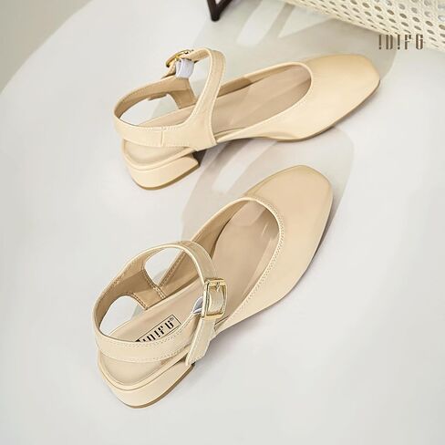 Idifu Slingback Flats for Women Mary Jane Ballet Flats Square Toe Low -heel keel strap shole shoes for women wedder wedder wedder orfely strendy rerendy shary flats shails sholes shoes in Saudi Arabia