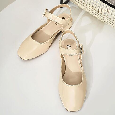 Idifu Slingback Flats for Women Mary Jane Ballet Flats Square Toe Low -heel keel strap shole shoes for women wedder wedder wedder orfely strendy rerendy shary flats shails sholes shoes in Saudi Arabia