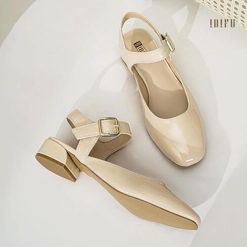 Idifu Slingback Flats for Women Mary Jane Ballet Flats Square Toe Low -heel keel strap shole shoes for women wedder wedder wedder orfely strendy rerendy shary flats shails sholes shoes in Saudi Arabia