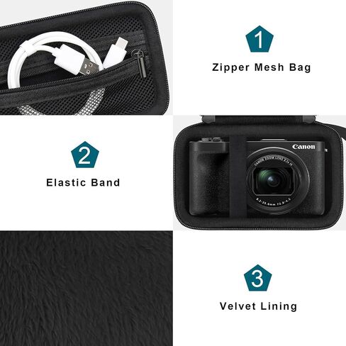 Canboc Carrying Case for Canon PowerShot V1 Hybrid Digital Camera, Point and Shoot 4K Video Vlogging Camera Bag, Zipper Mesh Pocket fits USB Cable, Batteries, Black(Case Only) in Kuwait