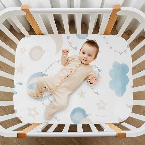 CEBUGI Stretchy Crib Sheet for Baby Boy Girl,Hot Air Balloon Portable Mini Fitted Pack N Play Playard Sheet for Neutral,Ultra Soft Material,Full Standard Toddler Mattresses,M in Kuwait