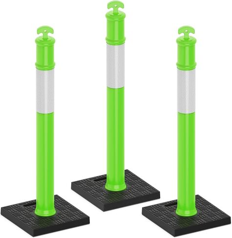 [3 Pack] HiGiant 45 Inches Traffic Delineator Posts with 10 Lbs Weighted Rubber Base,Orange Safety Post Cones with Reflective Band for Parking Lot, Construction Work in Saudi Arabia