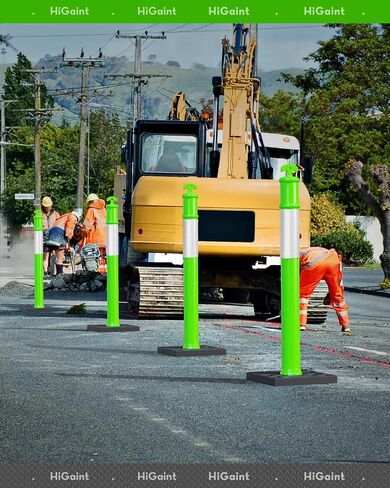 [3 Pack] HiGiant 45 Inches Traffic Delineator Posts with 10 Lbs Weighted Rubber Base,Orange Safety Post Cones with Reflective Band for Parking Lot, Construction Work in Saudi Arabia
