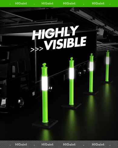 [3 Pack] HiGiant 45 Inches Traffic Delineator Posts with 10 Lbs Weighted Rubber Base,Orange Safety Post Cones with Reflective Band for Parking Lot, Construction Work in Saudi Arabia