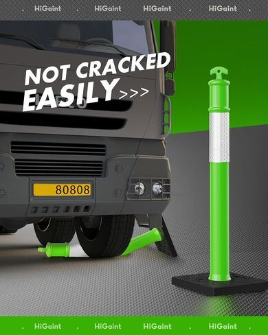 [3 Pack] HiGiant 45 Inches Traffic Delineator Posts with 10 Lbs Weighted Rubber Base,Orange Safety Post Cones with Reflective Band for Parking Lot, Construction Work in Saudi Arabia