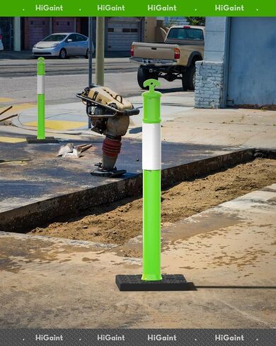 [3 Pack] HiGiant 45 Inches Traffic Delineator Posts with 10 Lbs Weighted Rubber Base,Orange Safety Post Cones with Reflective Band for Parking Lot, Construction Work in Saudi Arabia