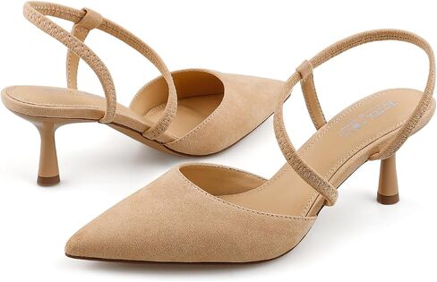 BCTEX COLL Women's Kitten Heel Slingback Closed Pointed Toe Low Stiletto Heels Comfortable Party Wedding Work Dressy Pumps Shoes in Kuwait