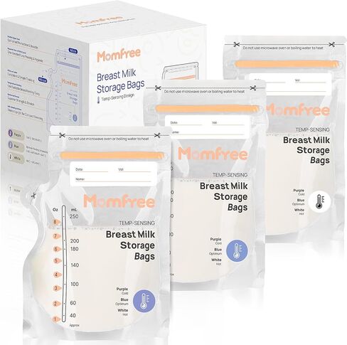 Breastmilk Storage Bag 8 Ounce, Sterile Temp-Sensing Discoloration Milk Storing Bags for Breastfeeding, Disposable No-Leak Breast Milk Storage with Pour Spout, Self-Standing Milk Freezer Bag 120pcs in Saudi Arabia
