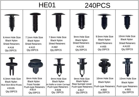 100 PCS Car Bumper Retainer Clips, 6 Type Nylon Fasteners Rivet Replacement Kit, Push-in Screw Bumper Push Rivet Clip with 5 Fastener Removers, Suitable for Many Brands of Vehicles in Saudi Arabia