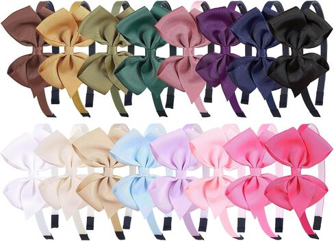 XIMA 16Piece Headband with Bow for Toddlers Teens, 16 Colors Grosgrain Ribbon Bows Hair Bands for Girls,Kids Children and Women, Cute Hairbands for Daily School Hair Accessories in Saudi Arabia