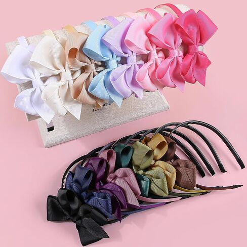 XIMA 16Piece Headband with Bow for Toddlers Teens, 16 Colors Grosgrain Ribbon Bows Hair Bands for Girls,Kids Children and Women, Cute Hairbands for Daily School Hair Accessories in Saudi Arabia