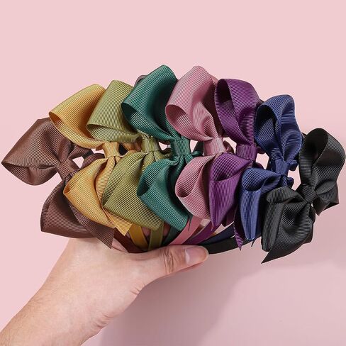 XIMA 16Piece Headband with Bow for Toddlers Teens, 16 Colors Grosgrain Ribbon Bows Hair Bands for Girls,Kids Children and Women, Cute Hairbands for Daily School Hair Accessories in Saudi Arabia