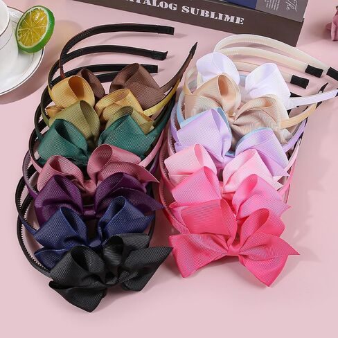 XIMA 16Piece Headband with Bow for Toddlers Teens, 16 Colors Grosgrain Ribbon Bows Hair Bands for Girls,Kids Children and Women, Cute Hairbands for Daily School Hair Accessories in Saudi Arabia