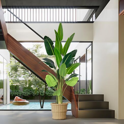 نبات طائر الجنة الاصطناعي بطول 7 أقدام شجرة نخيل استوائية وهمية مع 17 جذعًا من أشجار أوراق الموز الصناعية في وعاء للمنزل الداخلي والخارجي والمكتب الحديث هدية الترحيب بالمنزل الجديد (قطعة واحدة) in Kuwait