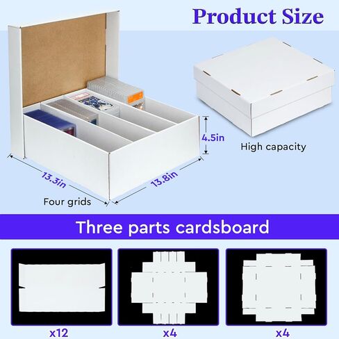 Trading Card Storage Box - 2 Rows, Cardboard Card Boxes holds 1100+ Top Loaders, Graded Card Case for PSA/BGS/HGA, Card Holders Organizer for Sports Cards, 4 Pack in Kuwait