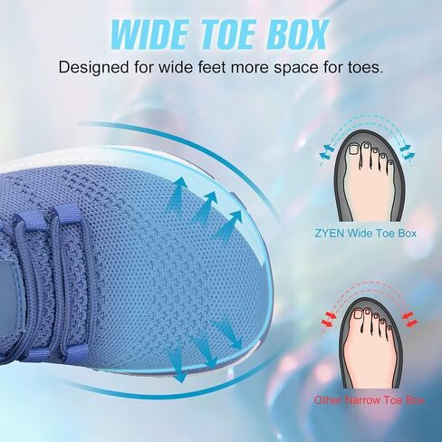 ZYEN Wide Toe Box Shoes Women Non-Slip Ultra Light Running Sneakers Extra Wide Feet Arch Support Walking Shoes Tennis Diabetes Breathable Gym Workouts 6-12 in Kuwait