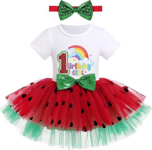 Obeeii Baby Girls Watermelon 1st 2nd 3rd Birthdy Party Tutu Dress مع طفل عداء صغير قوس قزح Smash Smash Outfit in Kuwait