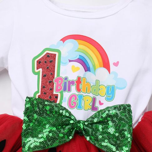 Obeeii Baby Girls Watermelon 1st 2nd 3rd Birthdy Party Tutu Dress مع طفل عداء صغير قوس قزح Smash Smash Outfit in Kuwait
