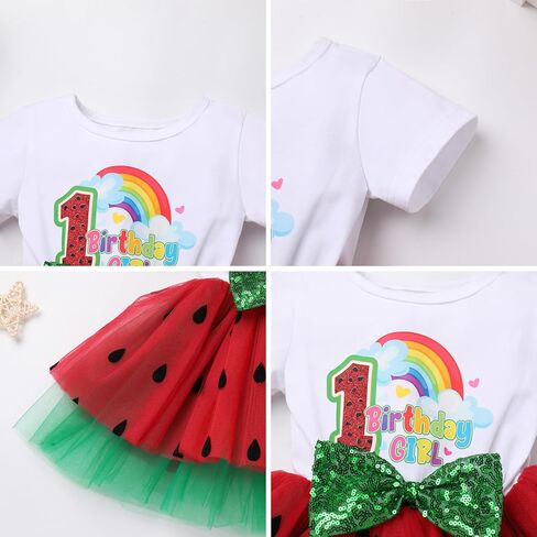 Obeeii Baby Girls Watermelon 1st 2nd 3rd Birthdy Party Tutu Dress مع طفل عداء صغير قوس قزح Smash Smash Outfit in Kuwait