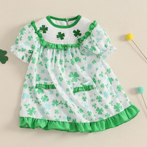 St Patricks يوم طفلة الزي اللطيف شامروك طباعة بلا أكمام in Kuwait