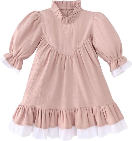 Baby Girl Cotton Linen Dress Toddler Mid-Sleeve Spring Girls Solid Color Skirt Outfit in Saudi Arabia