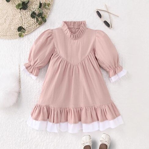 Baby Girl Cotton Linen Dress Toddler Mid-Sleeve Spring Girls Solid Color Skirt Outfit in Saudi Arabia
