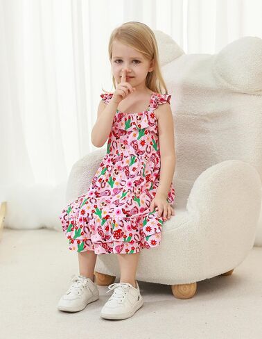 Girls Sleeveless Dress Casual Dresses Swing Kids Toddlers Floral Sundress Twirl Dress Summer Clothing in Saudi Arabia