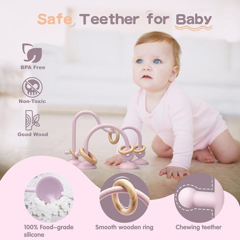 High Chair Suction Cup Toys for Babies 6-12 Months, Baby Sensory Chew Toys, Suction Baby Toys for High Chair, Montessori Toys for Babies 0-6 Months, Silicone Teething Toys 6-12 12-18 Months(Pink) in Saudi Arabia