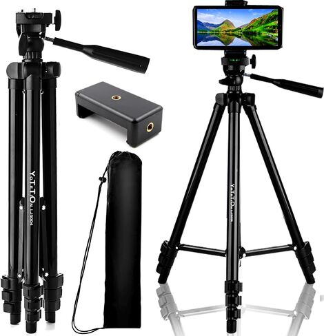 60" Aluminum Phone & Camera Tripod with Gooseneck Stand, Extendable Cell Phone Tripod Stand Compatible with iPhone/Android/Action Camera is Perfect for Live Streaming/Video Recording/Selfies in Kuwait