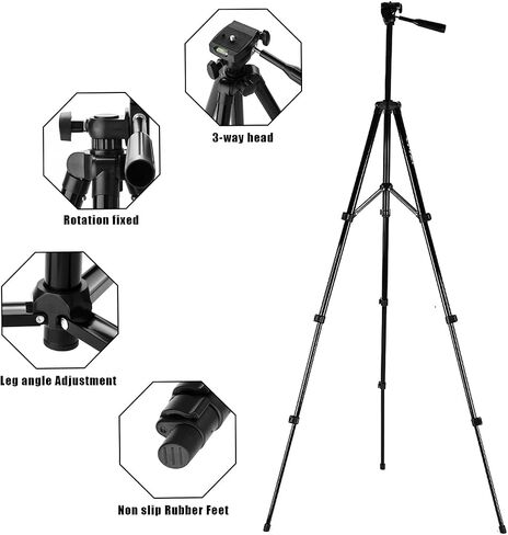 60" Aluminum Phone & Camera Tripod with Gooseneck Stand, Extendable Cell Phone Tripod Stand Compatible with iPhone/Android/Action Camera is Perfect for Live Streaming/Video Recording/Selfies in Kuwait
