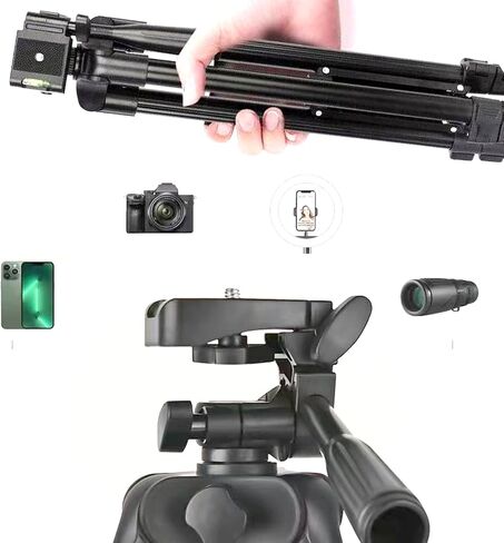 60" Aluminum Phone & Camera Tripod with Gooseneck Stand, Extendable Cell Phone Tripod Stand Compatible with iPhone/Android/Action Camera is Perfect for Live Streaming/Video Recording/Selfies in Kuwait