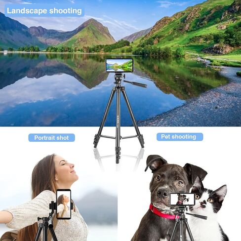 60" Aluminum Phone & Camera Tripod with Gooseneck Stand, Extendable Cell Phone Tripod Stand Compatible with iPhone/Android/Action Camera is Perfect for Live Streaming/Video Recording/Selfies in Kuwait